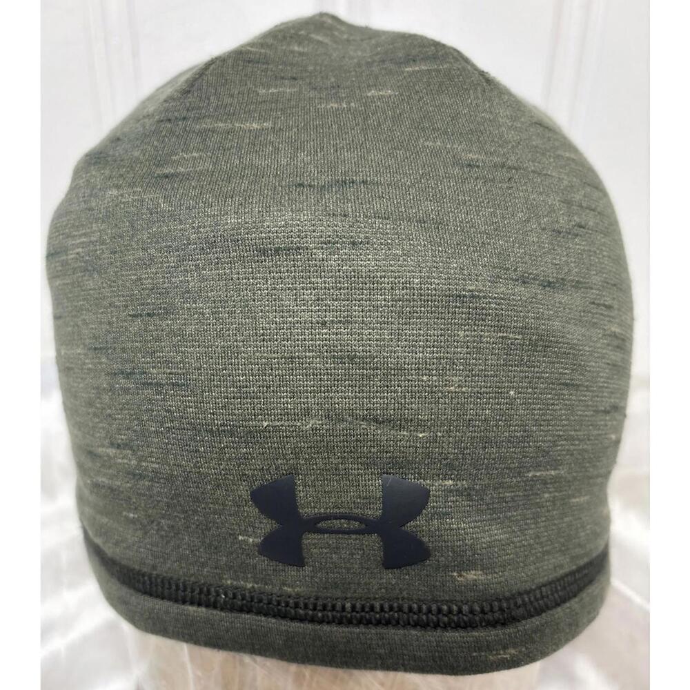 Under Armour ColdGear Infrared Storm Beanie Logo Run Hat Skull Cap Heather Green